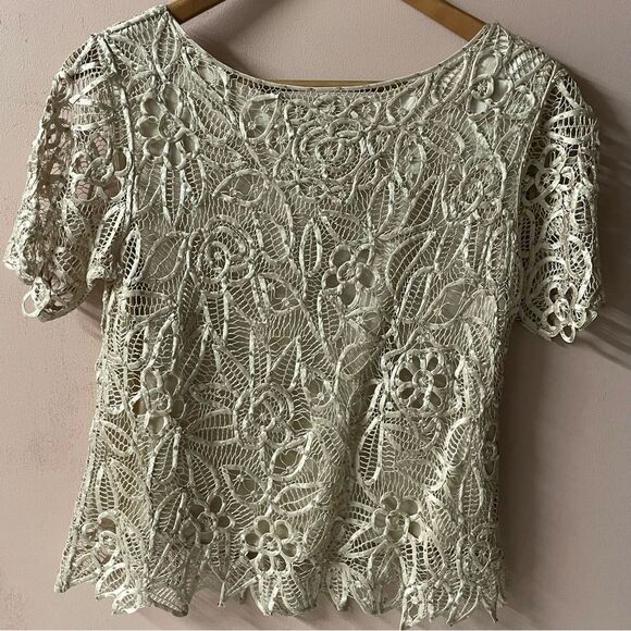 Vintage Silken Poetry Beige Silk Hand Crocheted Beaded Top & Skirt Set Sz M EUC - Picture 11 of 13